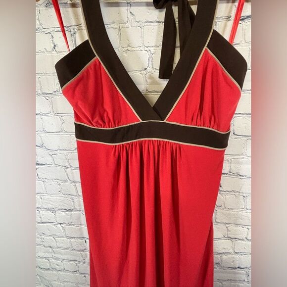 NWT Max and Cleo Meg Coral and Brown Y2K Rockabilly Skater Mini Halter Dress L - Picture 4 of 10